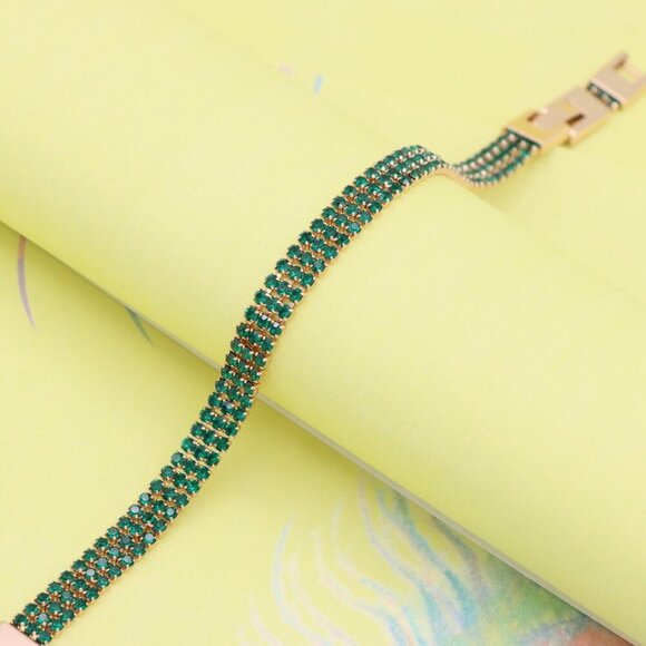 "Rose Gold Bracelet with Emerald Green Stones, Elegant Design, XPBL1015 - Picture 3 of 12